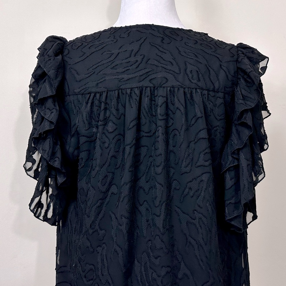 NWOT Anna Cate Black w Lace Overlay Ruffle Sleeves V-Neck Collar Pullover Top M - Picture 4 of 14